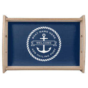 Anchor and rope boat name hailing port welcome serving tray