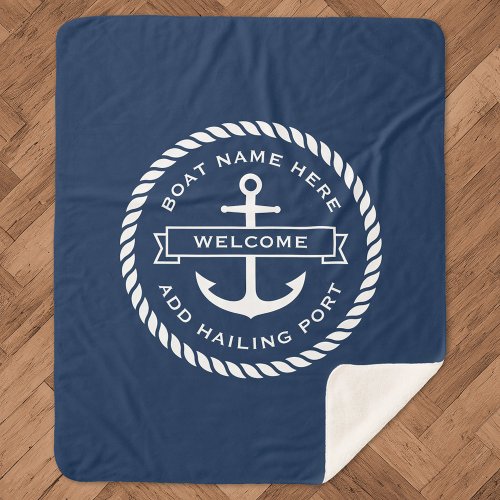 Anchor and rope boat name hailing port welcome sherpa blanket
