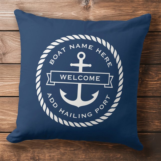Anchor and rope boat name hailing port welcome throw pillow (Anchor and rope boat name hailing port welcome throw pillow)