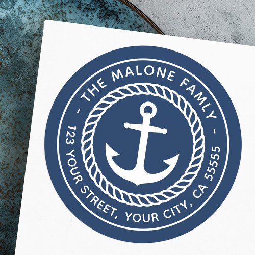 Anchor and rope border elegant blue return address classic round sticker