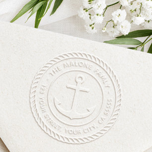 Anchor and rope border nautical return address embosser