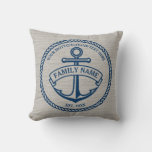 Anchor And Rope Family/boat Logo Linen-look Pillow at Zazzle