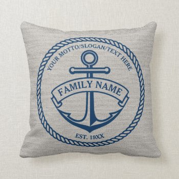 Anchor And Rope Family/boat Logo Linen-look Pillow by GiftCorner at Zazzle
