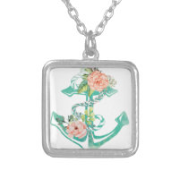 Anchor and Roses Silver Plated Necklace