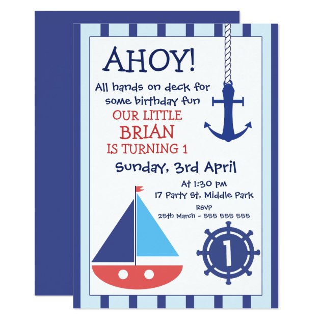 Anchor And Sail Boat Nautical Birthday Invitation