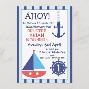 Anchor And Sail Boat Nautical Birthday Invitation