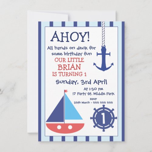 Anchor And Sail Boat Nautical Birthday Invitation