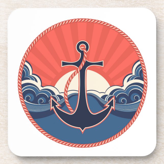 Anchor And Sea Wave Pattern Beverage Coaster (Front)