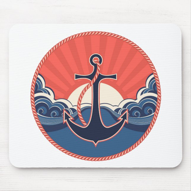 Anchor And Sea Wave Pattern Mouse Pad (Front)