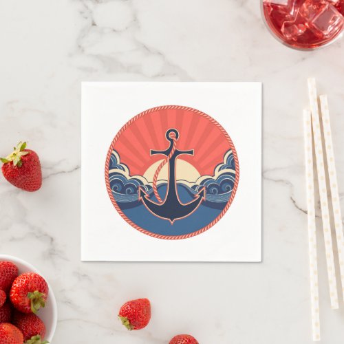 Anchor And Sea Wave Pattern Napkins