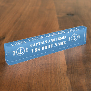 Anchor and Seahorse Captain and Boat Desk Name Plate