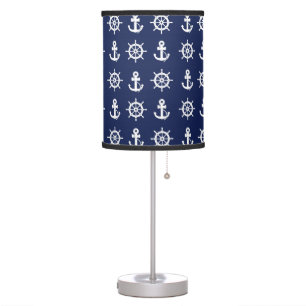 Anchor And Sheep's Wheel Nautical Blue Table Lamp