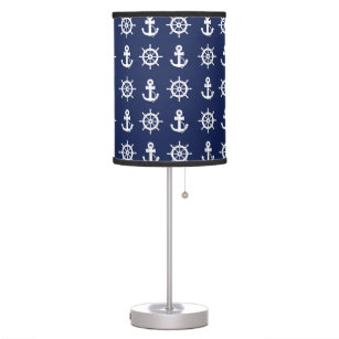 Anchor And Sheep's Wheel Nautical Blue Table Lamp