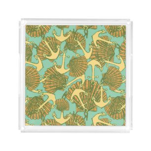 Anchor And Shells In Vintage Style Pattern Acrylic Tray