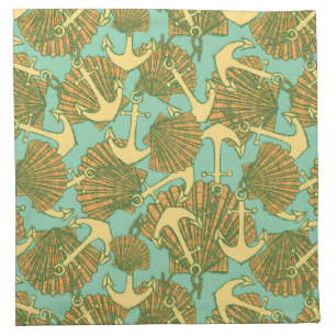 Anchor And Shells In Vintage Style Pattern Napkin