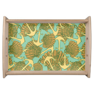 Anchor And Shells In Vintage Style Pattern Serving Tray