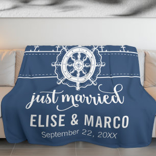 Anchor and Ship Wheel Just Married Fleece Blanket