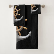 Anchor and Ship's Wheel  Bath Towel Set