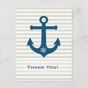 Anchor and ships wheel stripes -Thank You Postcard
