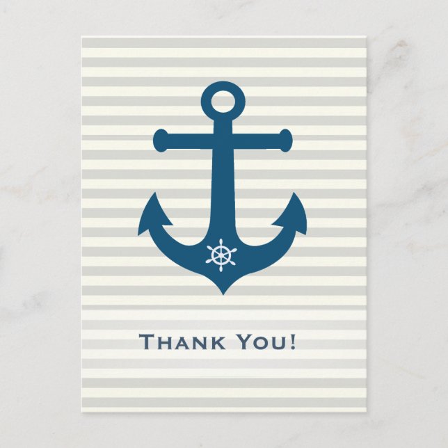 Anchor and ships wheel stripes -Thank You Postcard (Front)