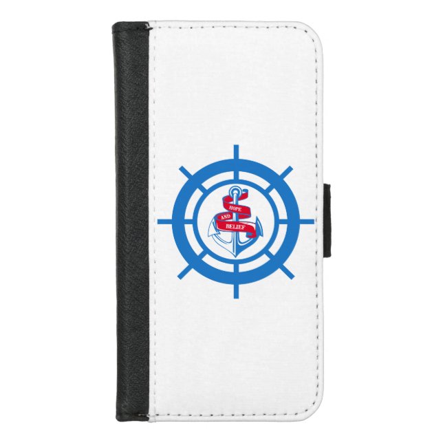 Anchor and steering wheel iPhone wallet case (Front)