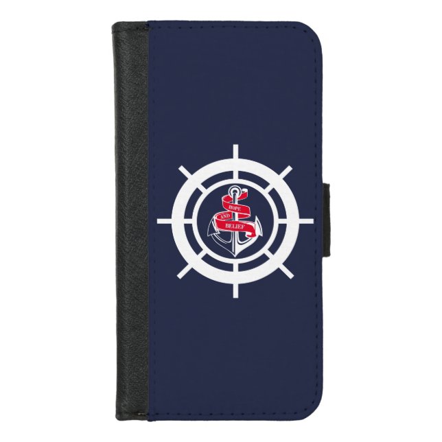 Anchor and steering wheel iPhone wallet case (Front)
