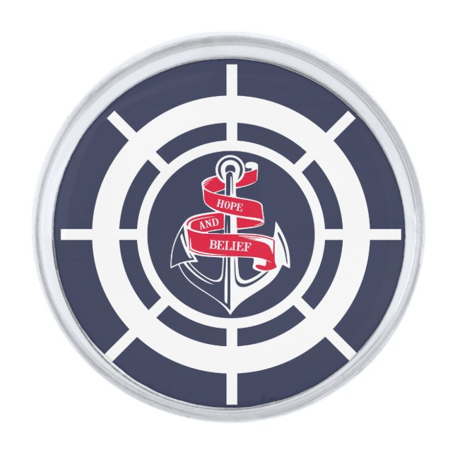 Anchor and steering wheel silver finish lapel pin (Front)