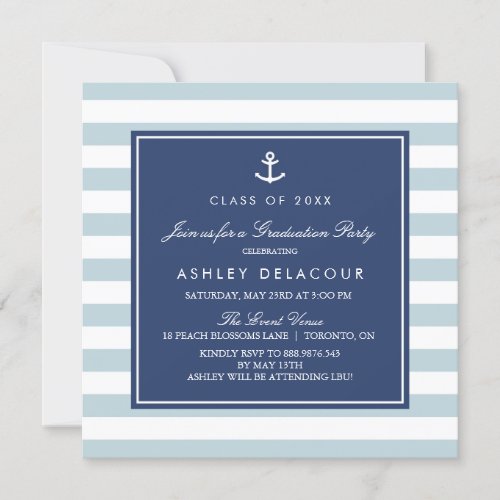 Anchor and Stripes  Light Blue Baby Shower Invitation