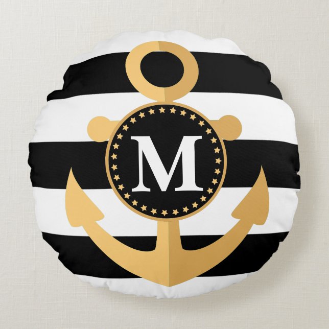 Anchor and Stripes Round Pillow (Front)