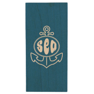 Anchor And The Sea Wood Flash Drive
