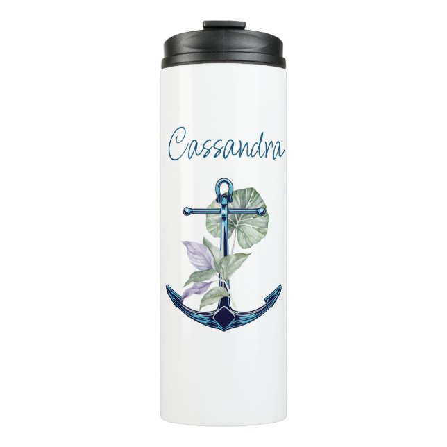 Anchor and Tropical Plants Sea Life Personalized Thermal Tumbler (Front)