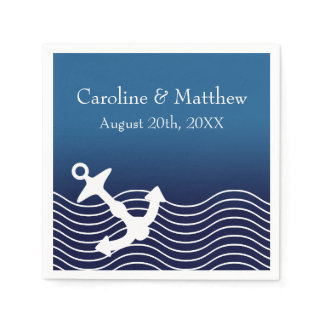 Anchor And Waves On Blue Wedding Paper Napkins