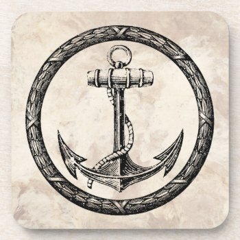 Anchor And Wreath Coaster by TimeEchoArt at Zazzle