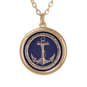 Anchor And Wreath Gold Plated Necklace by TimeEchoArt at Zazzle