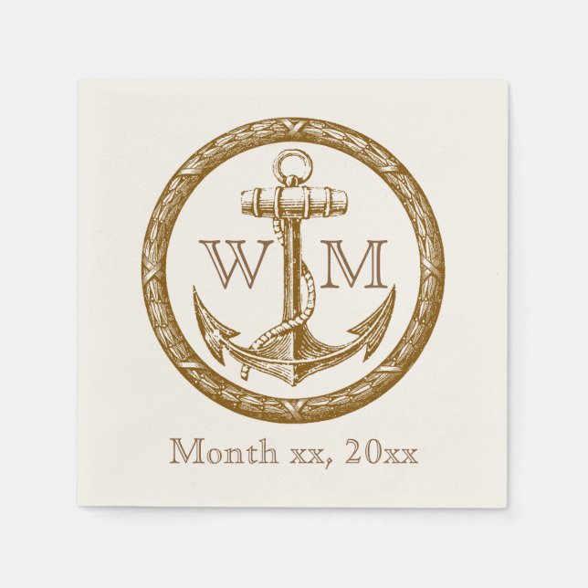 Anchor and Wreath Monogram Paper Napkins (Front)