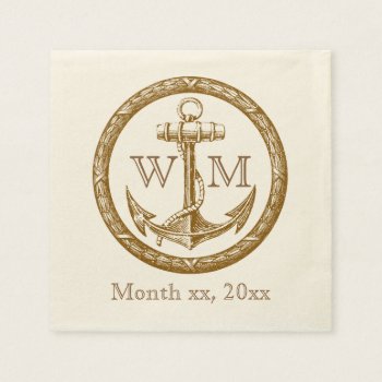 Anchor And Wreath Monogram Paper Napkins by TimeEchoArt at Zazzle