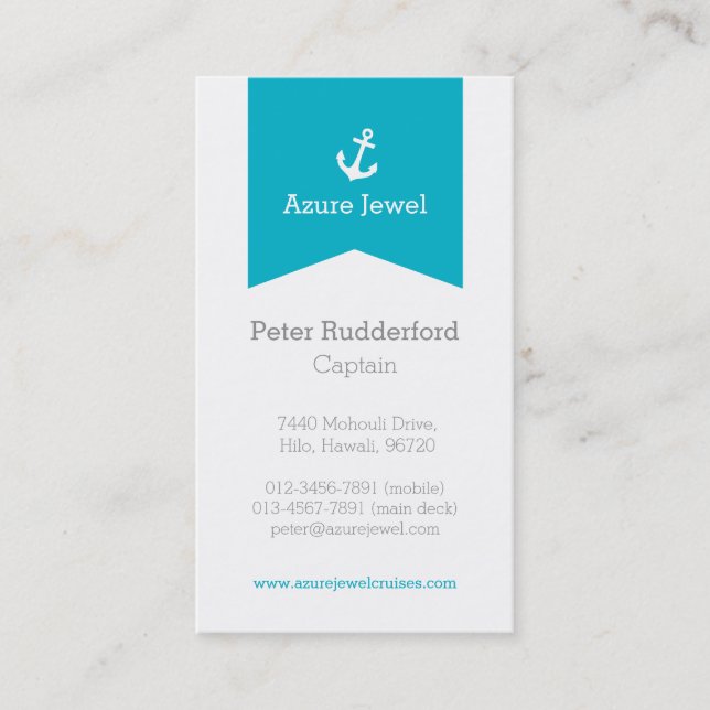 Anchor aqua blue white yacht business card (Front)