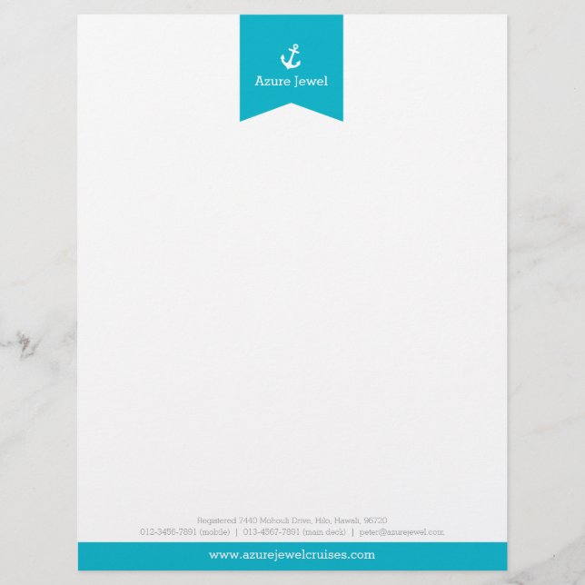 Anchor aqua ribbon flag nautical business letter letterhead (Front)