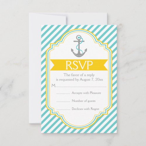 Anchor aqua, yellow nautical wedding RSVP