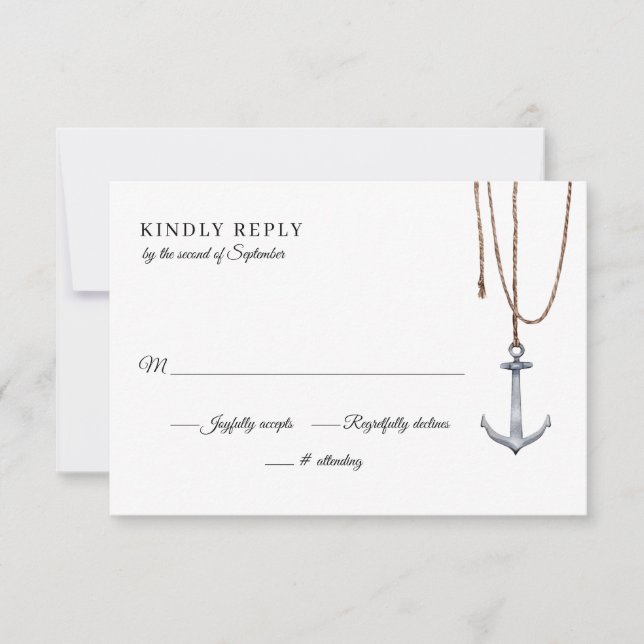 Anchor Away Rope Wedding  RSVP Card (Front)