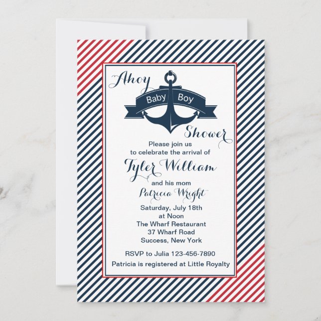 Anchor Baby Boy Shower Invitation (Front)