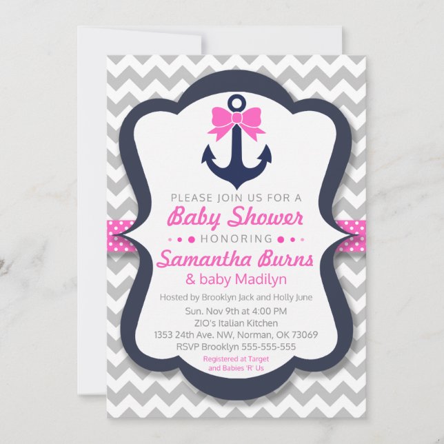 Anchor Baby Shower Customizable Invite - Nautical (Front)