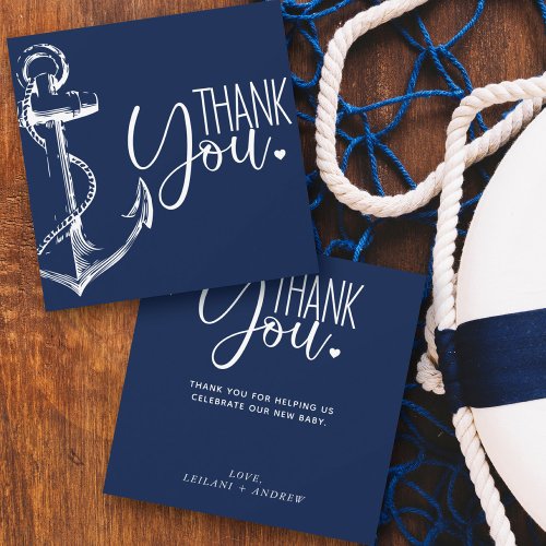 Anchor Baby Shower Nautical Navy Blue Thank You Card