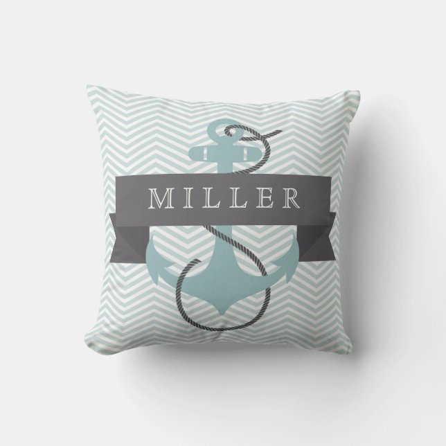 Anchor & Banner Personalized Throw Pillow (Front)