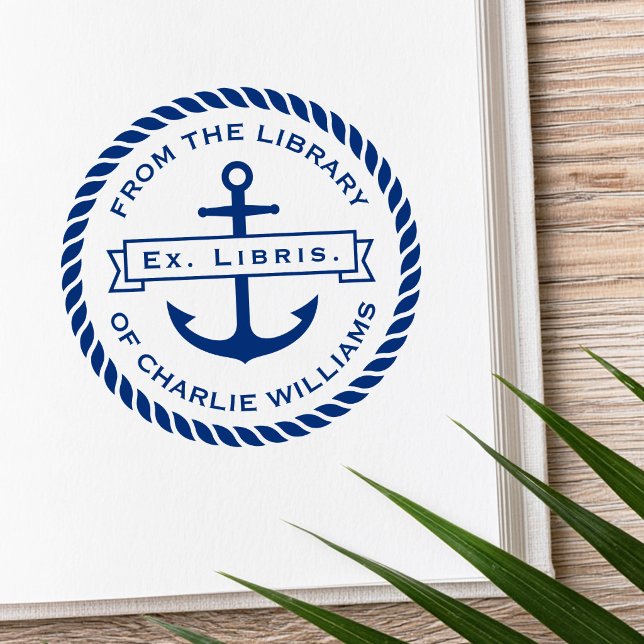 Anchor banner rope border name ex libris bookplate rubber stamp (Anchor banner rope border name ex libris bookplate rubber stamp)