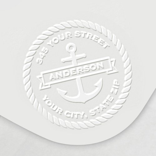 Anchor banner rope border surname return address embosser