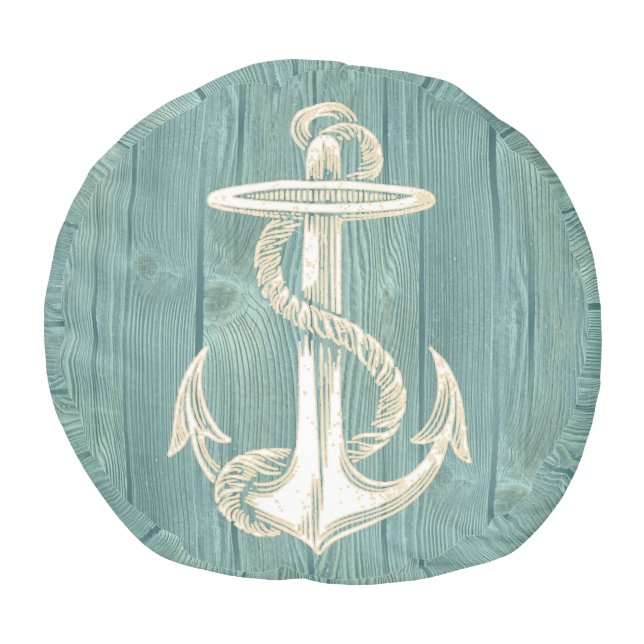 Anchor Beach Aqua Wood Pouf Seat (Top)