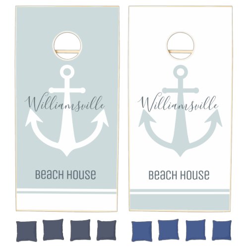 Anchor Beach House Family Name Nautical Cornhole Set