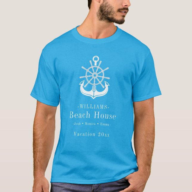 Anchor Beach House Family Name Vacation T-Shirt (Front)