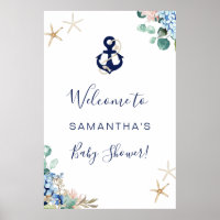 Anchor Beach Nautical Floral Baby Shower Welcome Poster